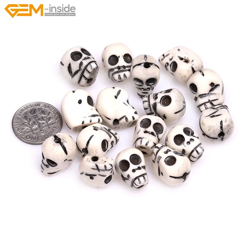 Gem inside 13x15mm Natural Carved Antique Bone Skull Beads For