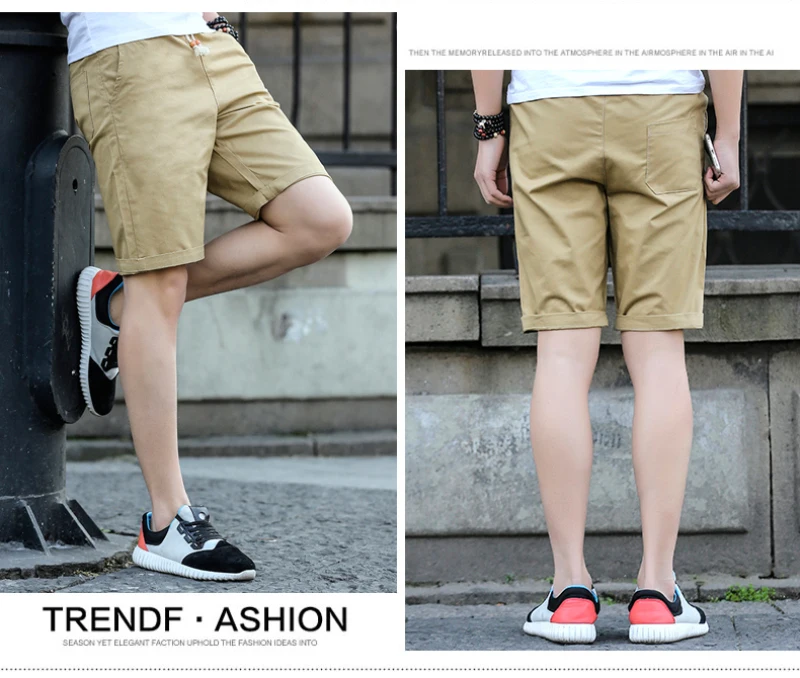 Men's Shorts Summer Calf-length Boardshorts Casual Bermuda Trousers Cotton 100 Male Beach Shorts Elastic Waist Bottoms 1029