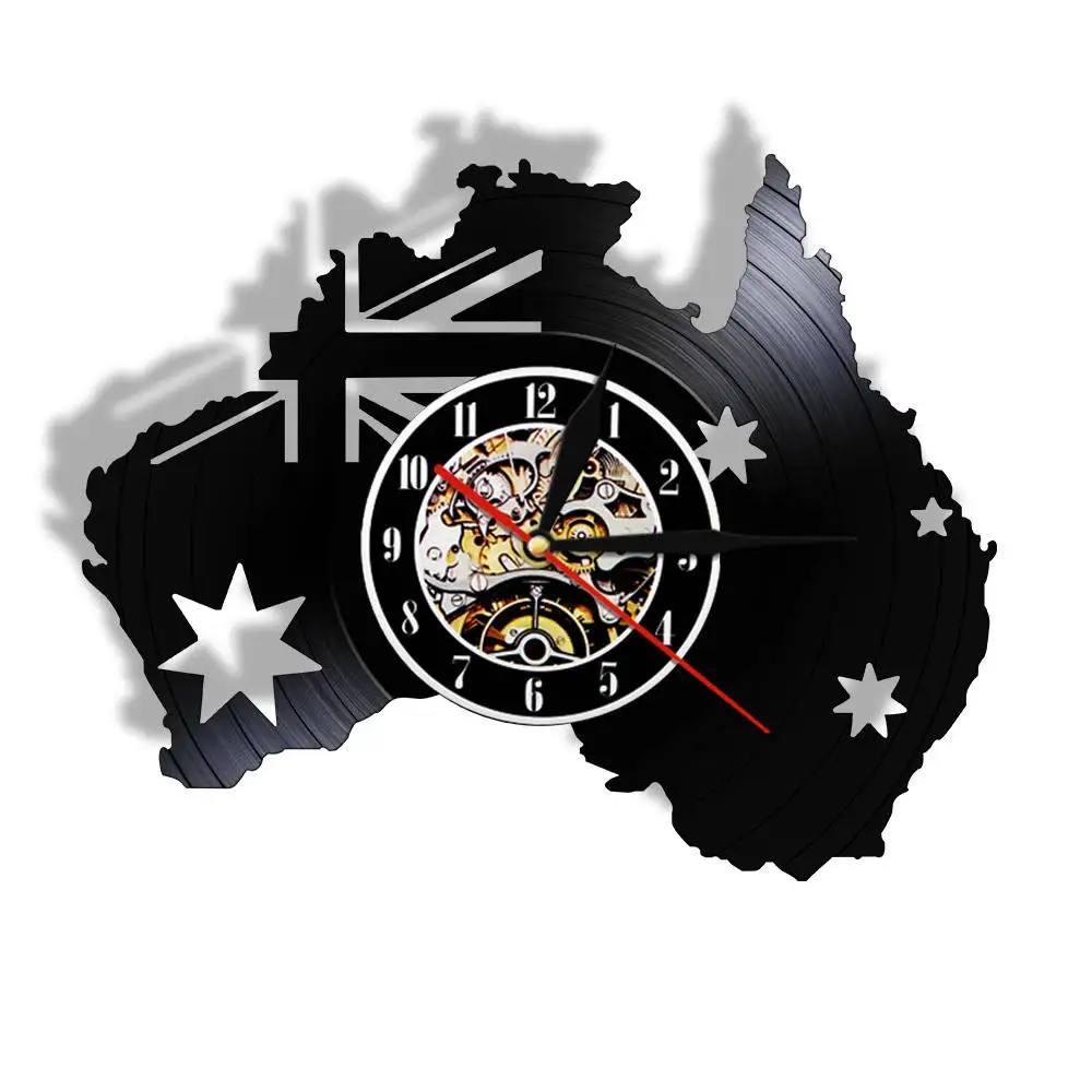 

Country Map of Australia Vinyl Record Wall Clock Australia Flag Modern Australia Travel Souvenir Patriotic Wall Art Clock Watch