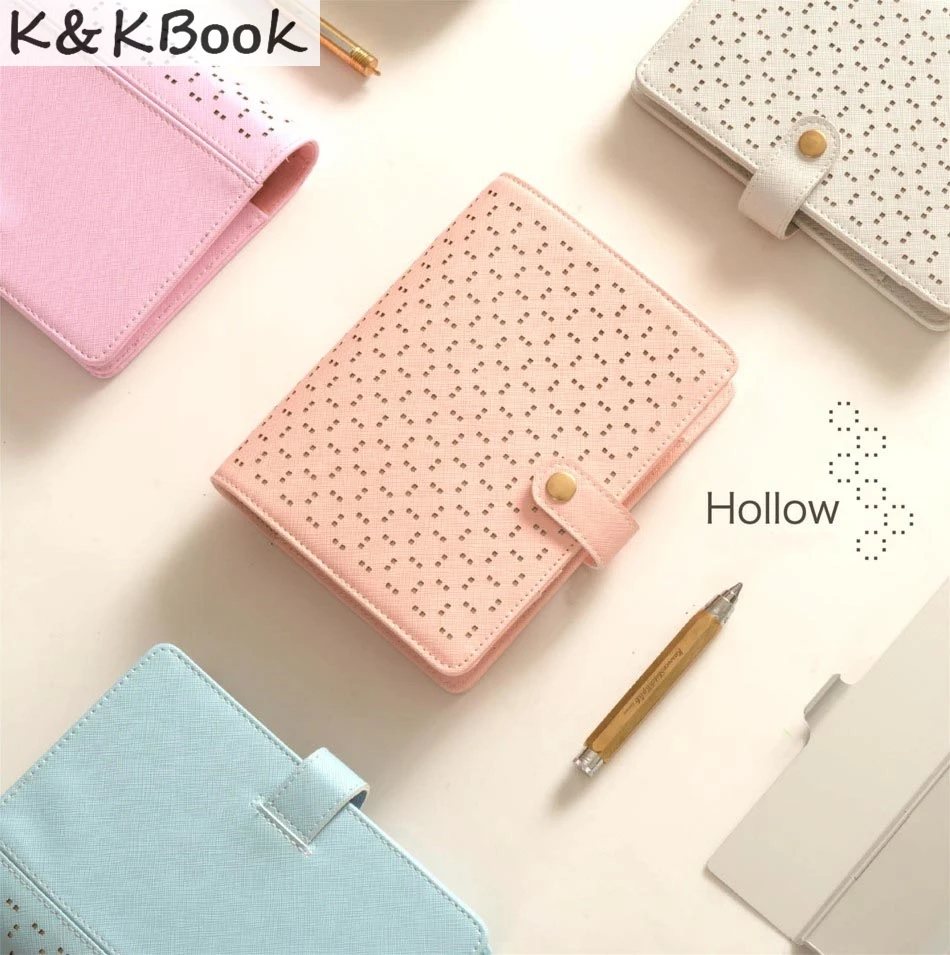 

K&KBOOK KK005 Hollow Leather Notebook A5 A6 Spiral Notebook Dairy Notebooks and Journals Cute Agenda Planner Organizer Papelaria