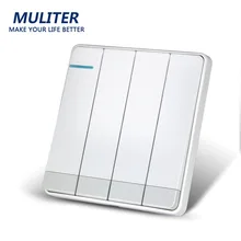2017, Luxury Big Panel Wall Switch, 4 Gang 1 Way, Ivory White, Brief Art Weave, Light Switch, AC 110V / AC220V