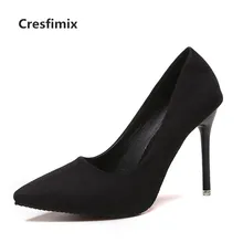 Cresfimix; женские милые удобные туфли из флока на высоком каблуке; женские модные милые офисные туфли на высоком каблуке; сезон весна-лето; Цвет Черный; b2912