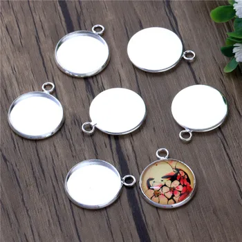 

20pcs/lot 16mm Silver Plated Cameo Settings Brass Copper Cabochon Base Blank Tray Pendent New Style Fashion
