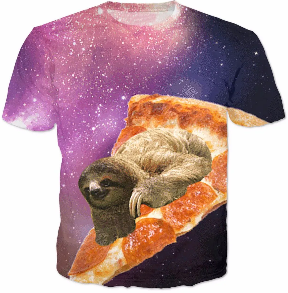Sloth Galaxy Pizza T Shirt 3d animal print space summer t shirt women