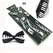 Лидер продаж Новые мужские модные 1 дюймов широкий черный, белый цвет музыкальная нота подтяжки галстук-бабочку на подтяжках комплекты