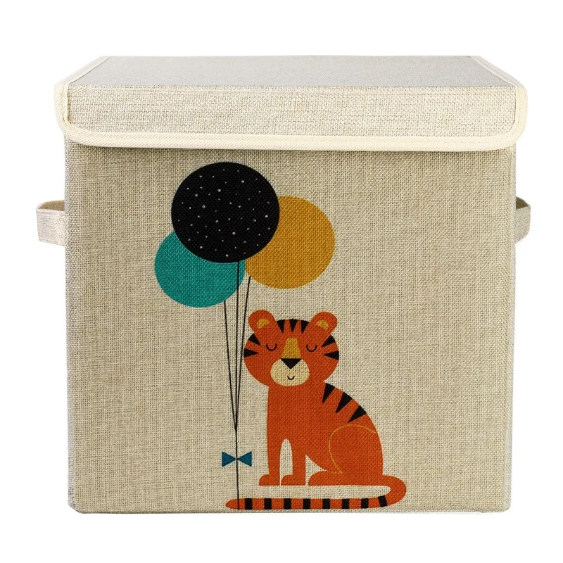 Eco Friendly Linen Storage Boxes Cartoon Printed Toy Organizer Home
