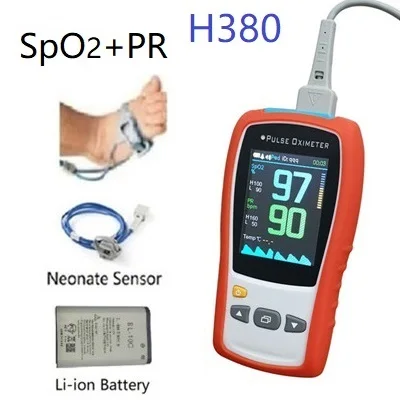 2," TFT 1 датчик для новорожденных детей и взрослых ручной пульсоксиметр SPO2 PR медицинский монитор сердечного ритма совместимый с Nellcor DS100A датчик - Цвет: H380 neo Li-ion Red