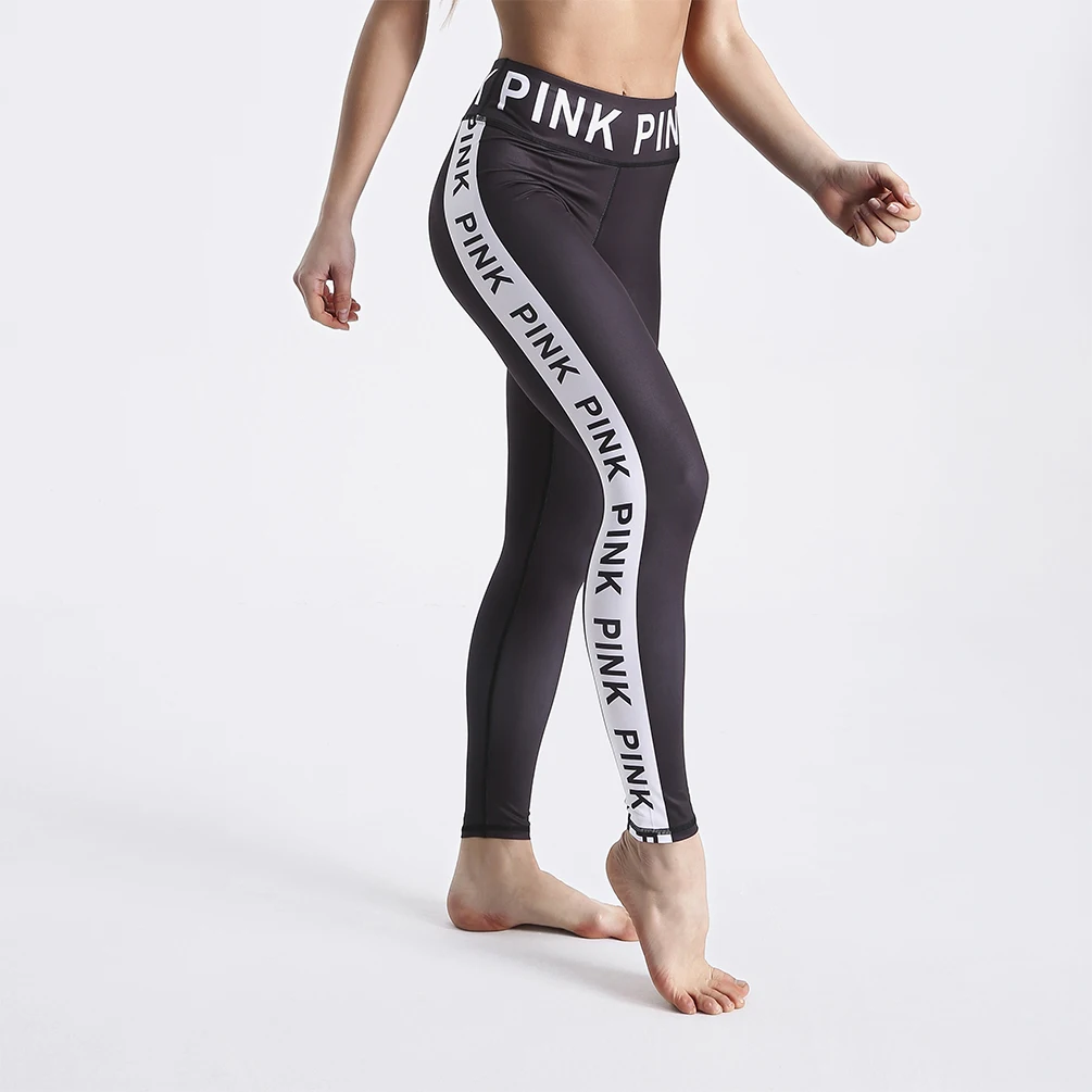 

2019 Fashion Women Black&White Letters Print Leggings Stitching Patchwork Pants High Waist Slim Trousers Casual Fitness Leggings