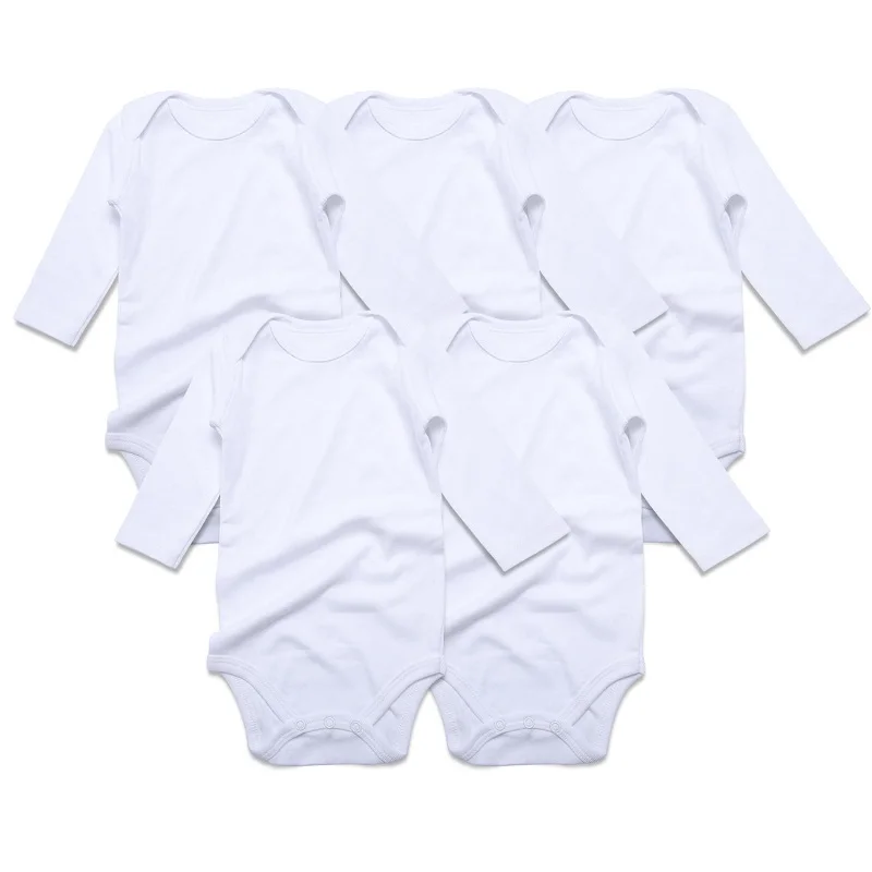 5 pcs white baby bodysuit long sleeve