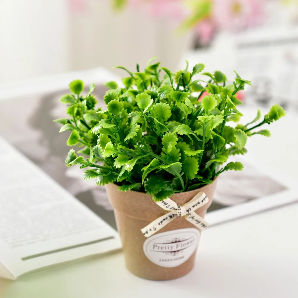 Искусственный цветок растение Мятная трава+ керамический маленький горшок ваза мини настольный бонсай для гостиной украшения сада фермерский дом