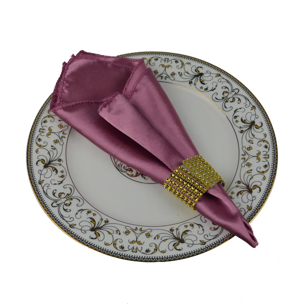 

Hot 100pcs/lot Customized 48*48cm Dark Lotus Pink Satin Fabric Table Napkins For Wedding Party Kids Event Ceremony Decoration