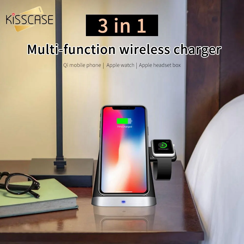 

Buy it KISSCASE 3 in 1 Multi-Function Wireless Charger Stand for iPhone 7 6 Charge Dock Station Charger for Apple Watch 4/3/2/1