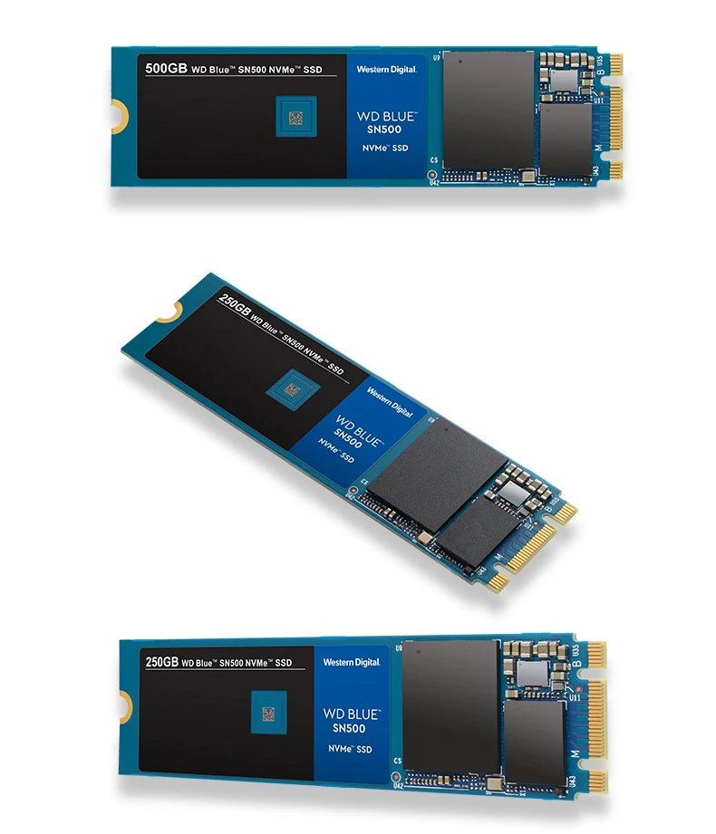 Western Digital Blue SN500 SSD накопитель 250 ГБ 500 Гб M.2 2280 NVMe PCIe Gen3* 2 Внутренний твердотельный накопитель для ПК