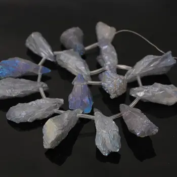 

15.5"Strand Large Blue Gray Titanium Druzy Quartz Geode Top Drilled Freeform Nugget Pendant Beads,Raw Crystal Point Bead Jewelry
