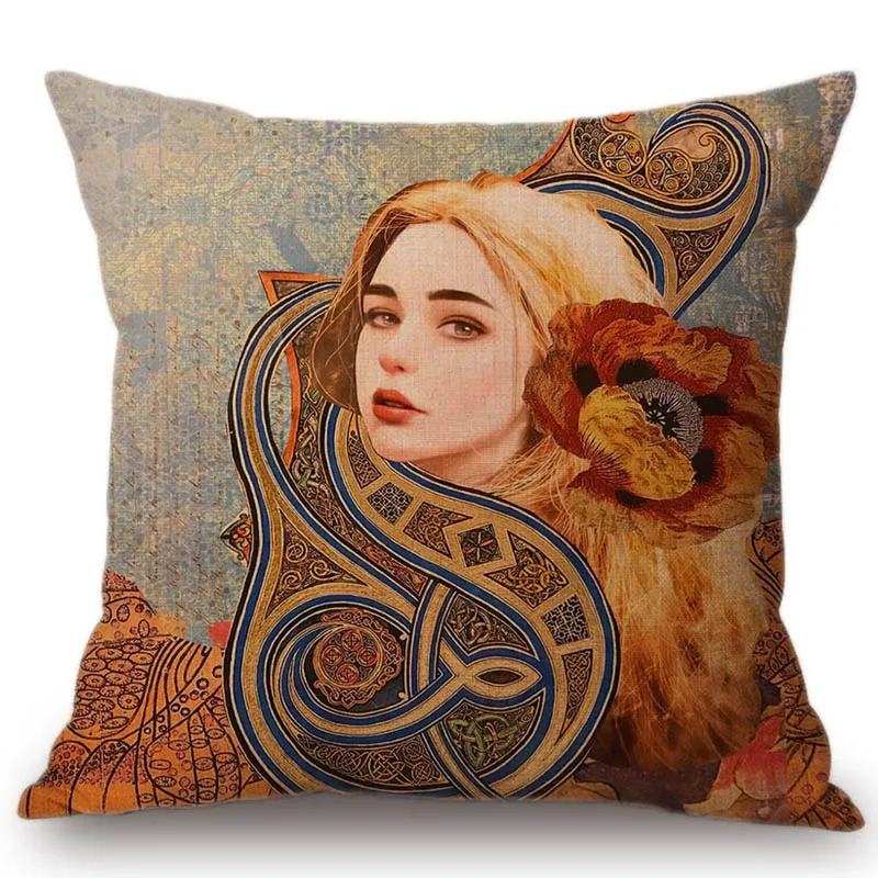 Klimt Mucha стиль Nouveau искусство модный диван стул декоративная подушка чехол девушка