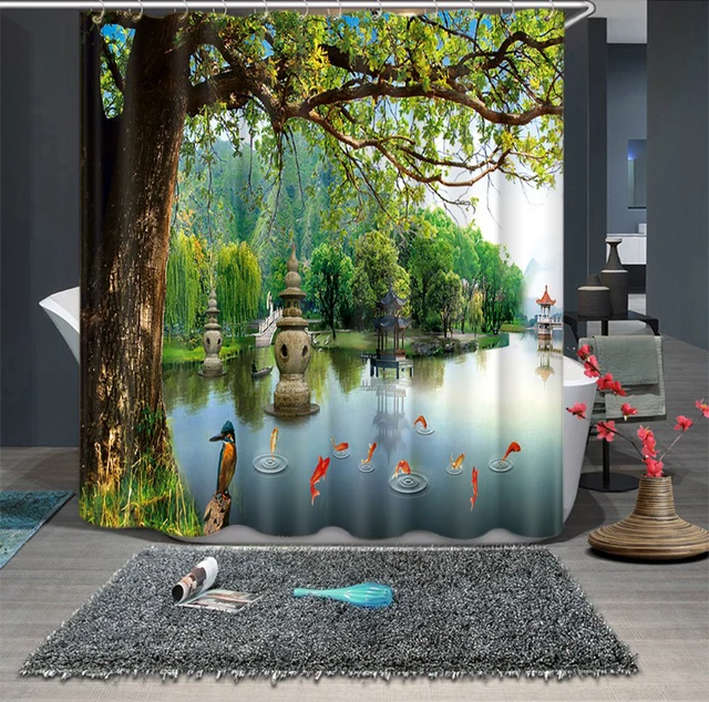 Chinese Style Gardening Waterproof Shower Curtain In Shower Curtains