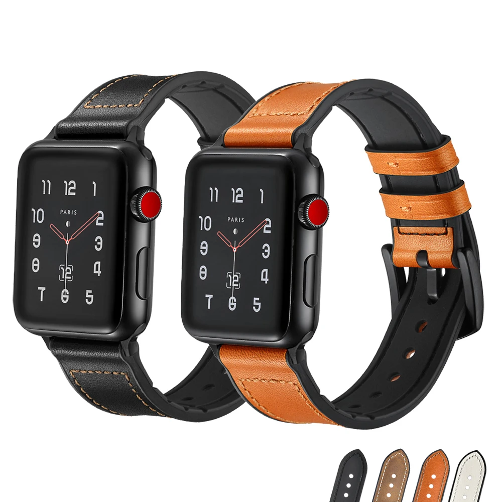 

Leather+silicone Strap For Apple Watch 5 4 band 44mm 40mm iwatch 3/2/1 band 42mm 38mm pulseira bracelet belt watch accessories