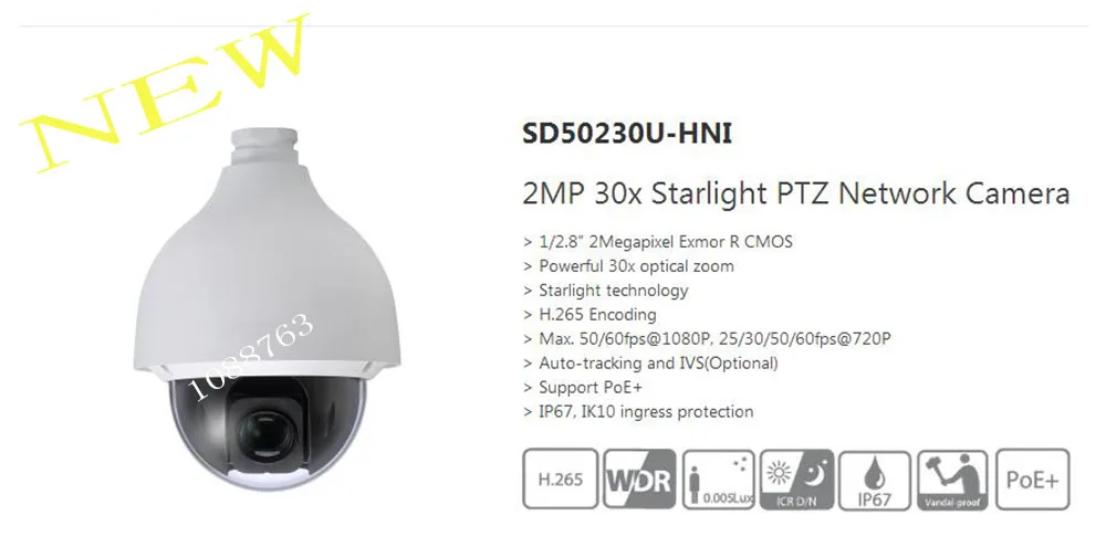 Free Shipping DAHUA Security IP Camera CCTV 2MP 30x Starlight PTZ Network Camera IP67 IK10 Without