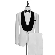 Новое поступление, белые с черной шалью, мужские костюмы на заказ из 3 предметов для жениха, мужские костюмы для формальных и деловых встреч и торжеств, смокинги, костюмы Traje Hombre