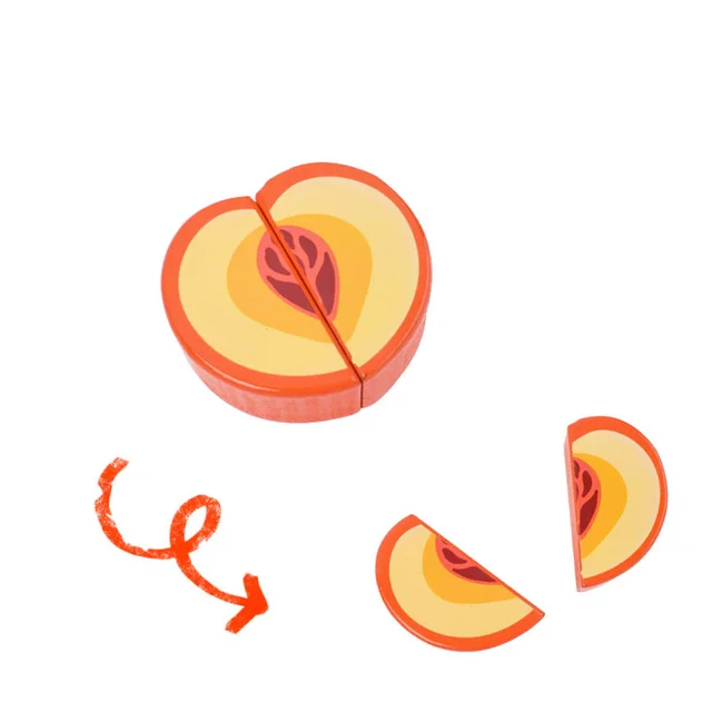 [Toy Woo] Wooden Cutting Kitchen Toy Pretend Play Fruit Vegetable Baby Educational Food Toys Children's Kitchen Play Gifts Peach slices