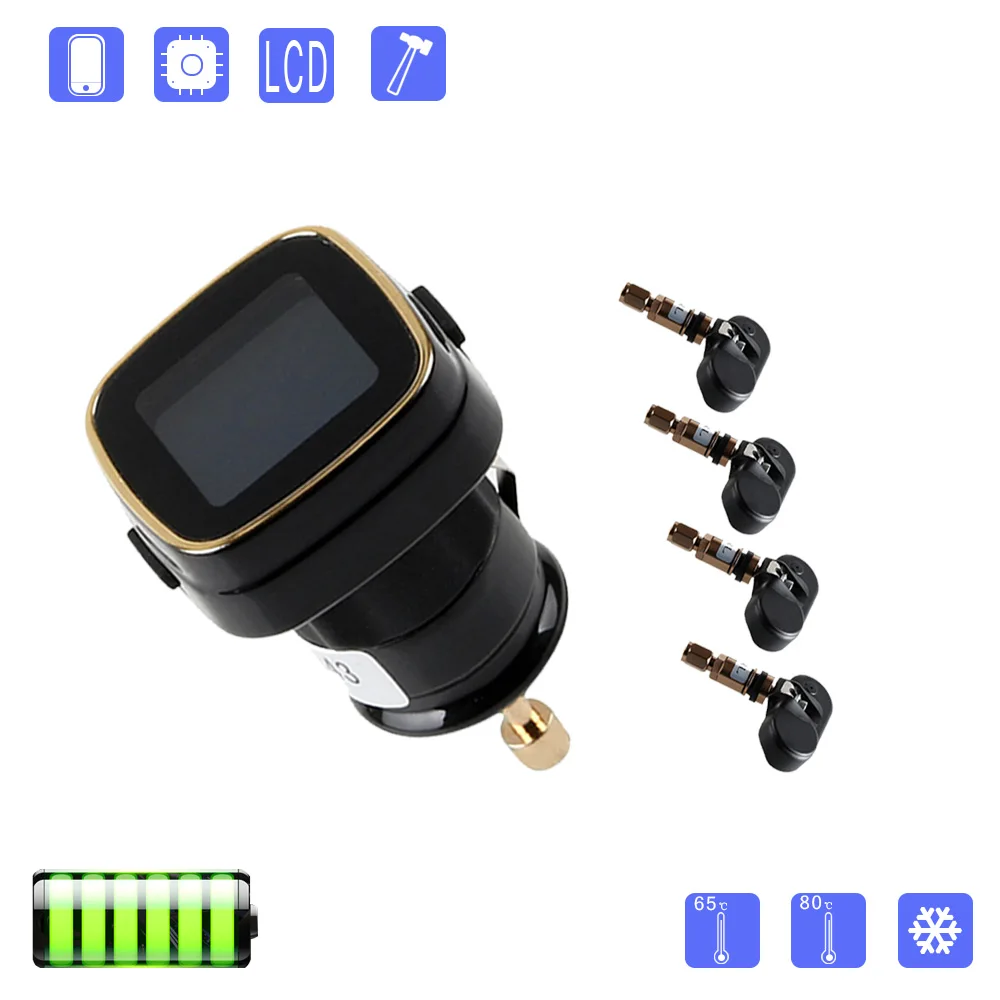 

NEVERLAND TPMS LCD Display Car Wireless Tire Pressure Monitoring System 4 Internal Sensors Cigarette Lighter