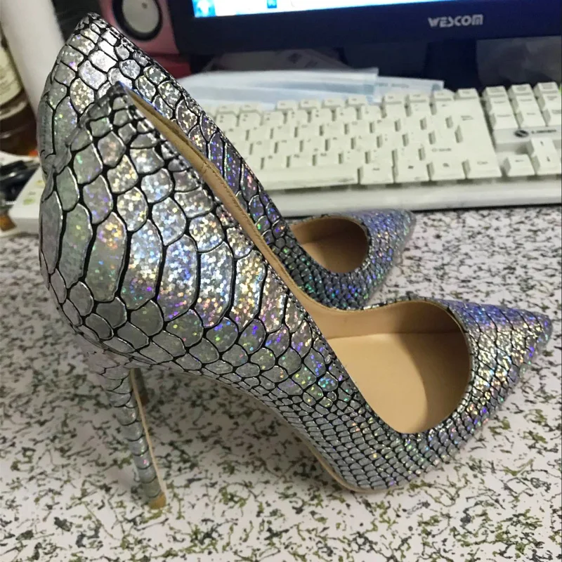 Stylesowner Silver Bling Bling High Heel Shoes Luxury Pointed Toe Shallow Mouth Pumps Night Party Shoe Zapatos Mujer for Women