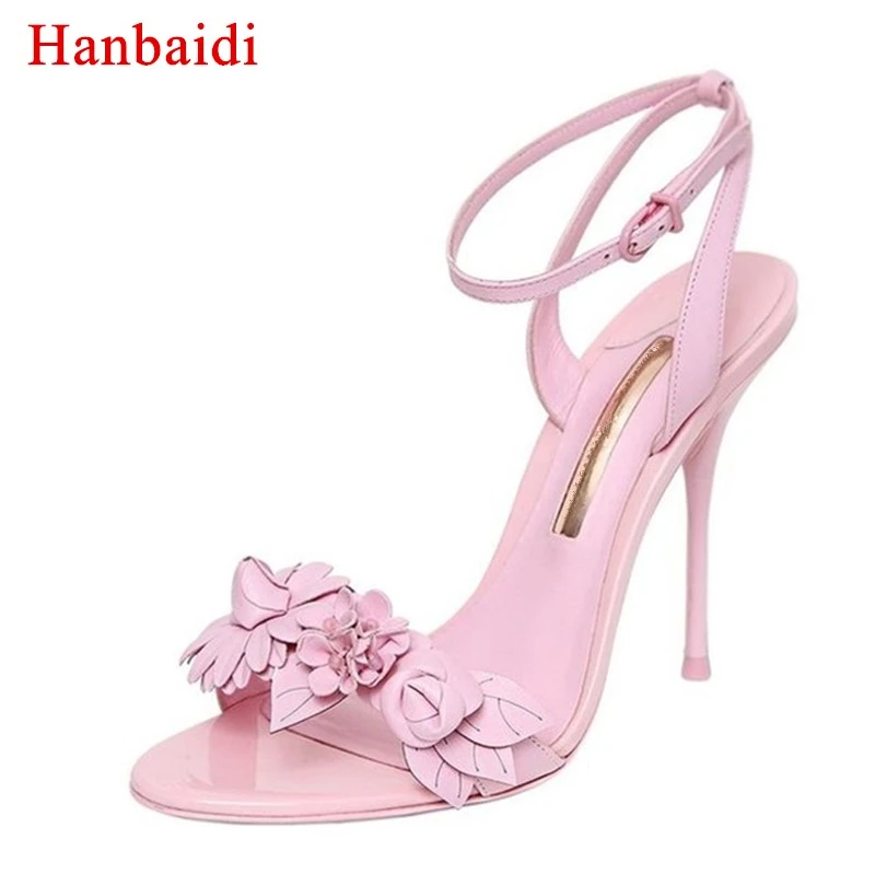 

Hanbaidi Women Summer Sandals Fashion Flower Peep Toe High Heels Gladiator Shoes Real Leather Runway Outfit Footwear Shoes Women