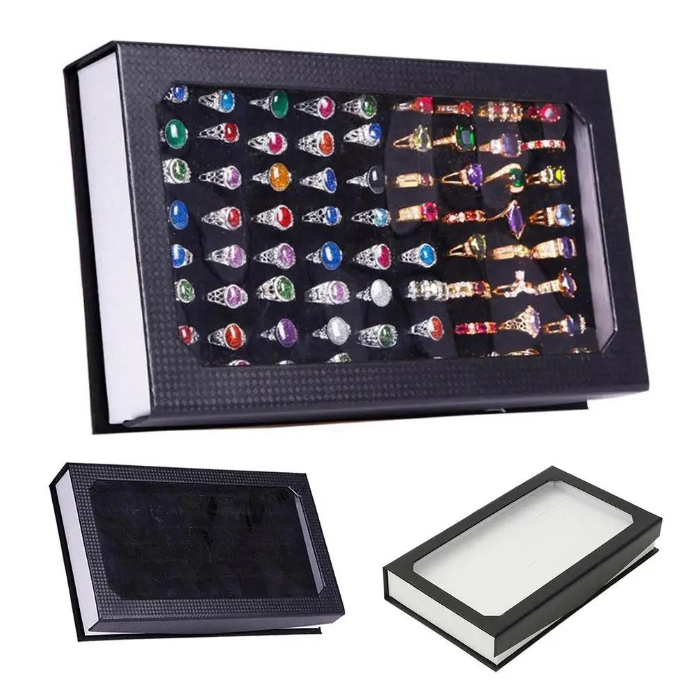 

Fashion Rectangle Jewelry Display Tray Holder 72 Holes Rings Storage Case Box