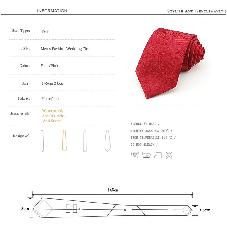 Новинка года бренд Галстуки для Для мужчин Мода 8 см Пейсли жаккарда сплетенные Галстук Свадебные Жених Галстук Юбилей Gravata красный Для мужчин S галстуки