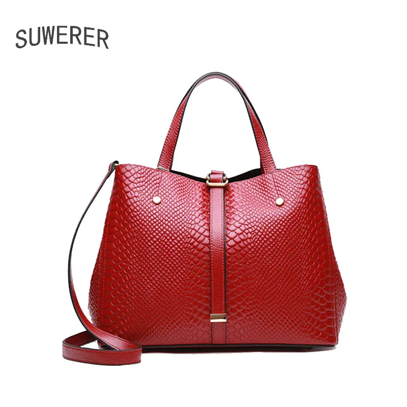 

SUWERER 2019 New Women Genuine leather bag fashion Crocodile pattern handbag big capacity Luxury tote women leather shoulder bag