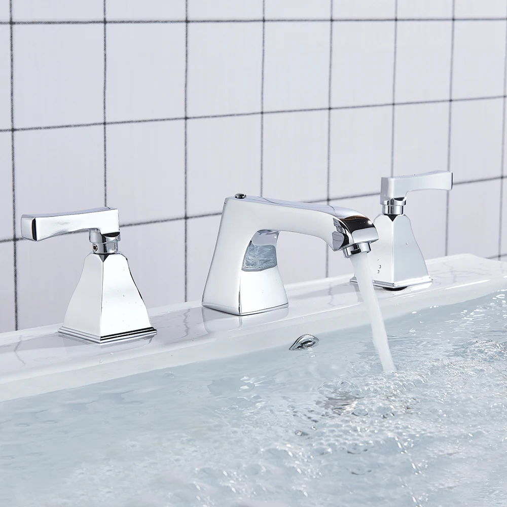 

Uythner Fashion 3pcs Long Spout Basin Faucet Dual Handle Mixer Tap Chrome/Black Bronze/Brushed Nickle Hot Cold Water Mixer