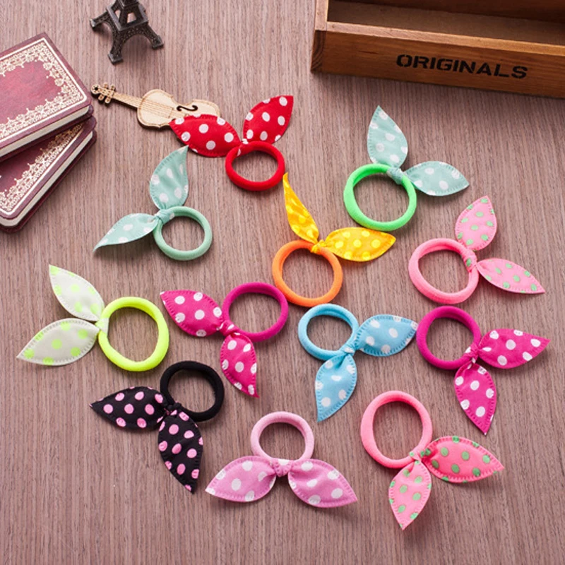 

10pcs Hot Sale Fashion Girls Hair Band Polka Dot Bow Rabbit Ears Elastic Hair Rope Ponytail Holde Hair Accessories Headband