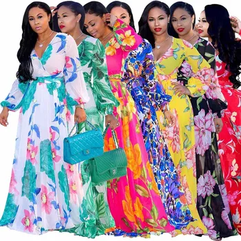 

5XL New style African Women clothing Dashiki fashion Print material chiffon long sleeves dress Super size S M - 4XL 5XL 7027