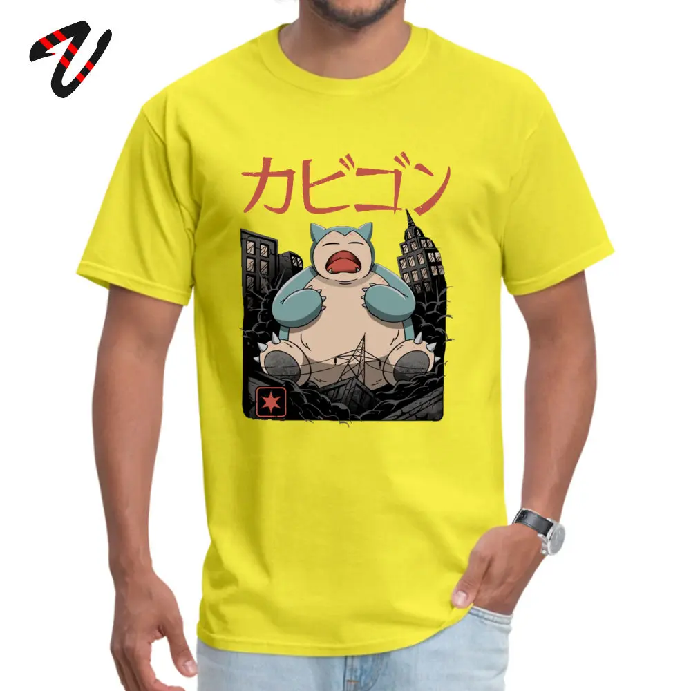 PokemonSnorlax Crew Neck Top T-shirts Mother Day Normal Tops Shirts Short Sleeve Graphic 100% Cotton Fabric Top T-shirts Men PokemonSnorlax0702 yellow