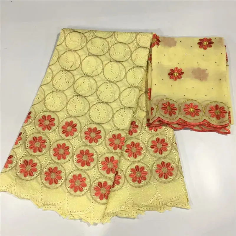 

2019 High Quality African French Lace Fabric yellow Swiss Voile Lace in Switzerland With Stones Nigeria Lace Fabric lc-2239