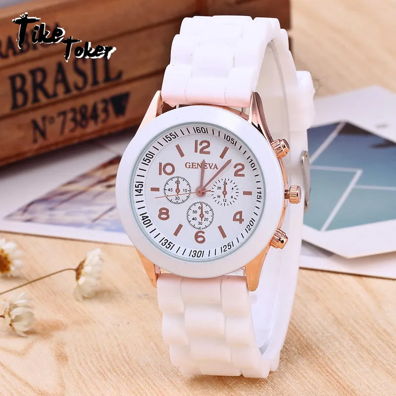 TIke Toker Doreen Box Силиконовые кварцевые наручные часы с тремя кольцами многоцветный
