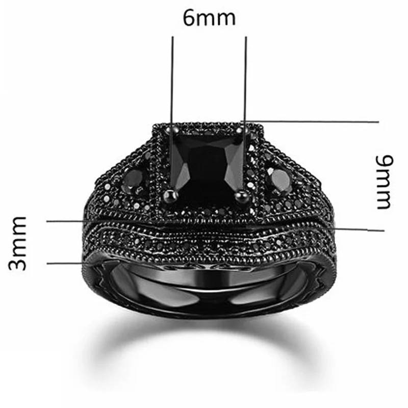 Men Women Couple Rings 316L Stainless Steel Black Cubic Zirconia Engagement Wedding Ring Sets