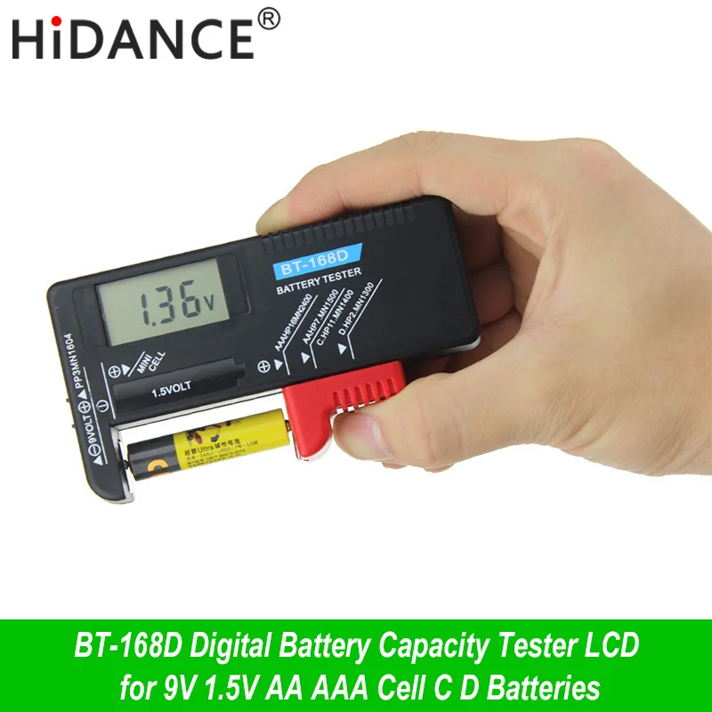 

HiDANCE BT-168D Portable Digital Battery Capacity Tester LCD for 9V 1.5V Voltage AA AAA Cell C D Batteries