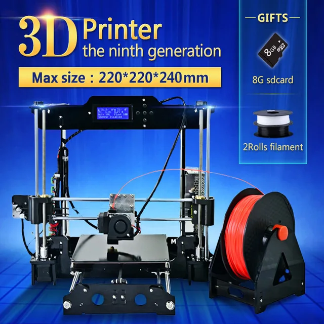 Best Offers Big size 220*220*240mm High Quality Precision 3d Printer DIY kit with PLA Filament 8GB SD card and LCD for free