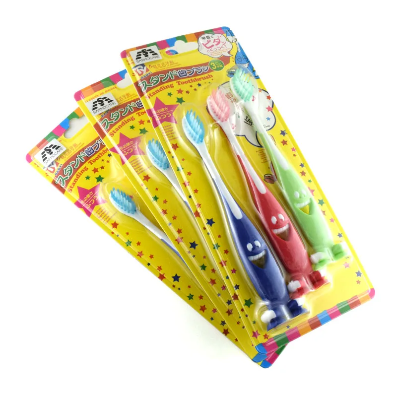 3 PCS/Sets Children cartoon toothbrush with soft head suction basin
