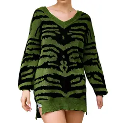 Вязаный зимний женский свитер, одежда, пуловер для женщин, Feminino, зеленый полосатый свитер с круглым вырезом, свитер для женщин, Sueter Mujer Inviern 2019