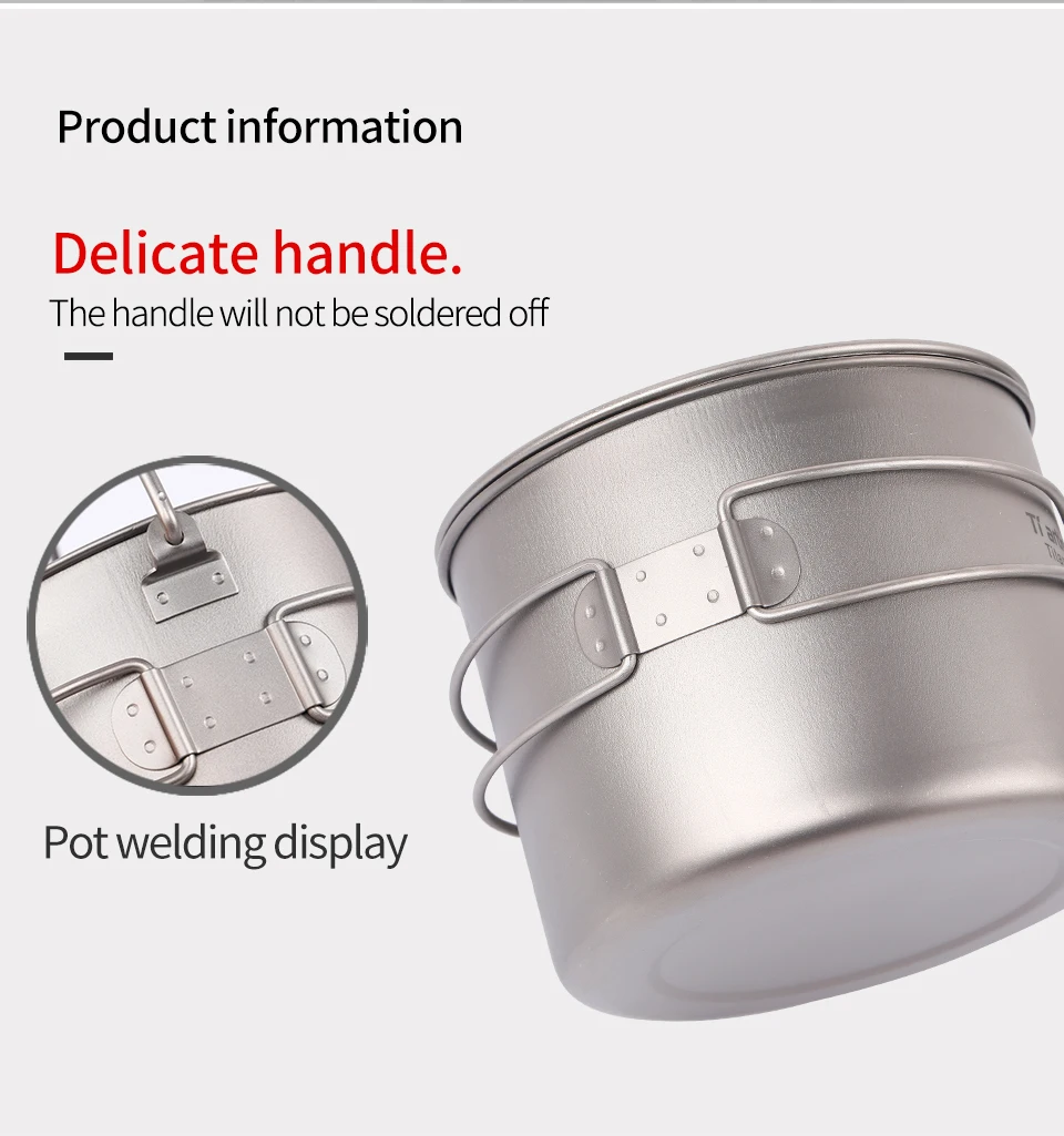 Portátil e Multi-função Acampamento ao ar Tiartisan Puro Cozinhar Pote Conjunto Dobrável Livre Panelas Ta8318ti Titanium1.6l 5 Louça para ar livre