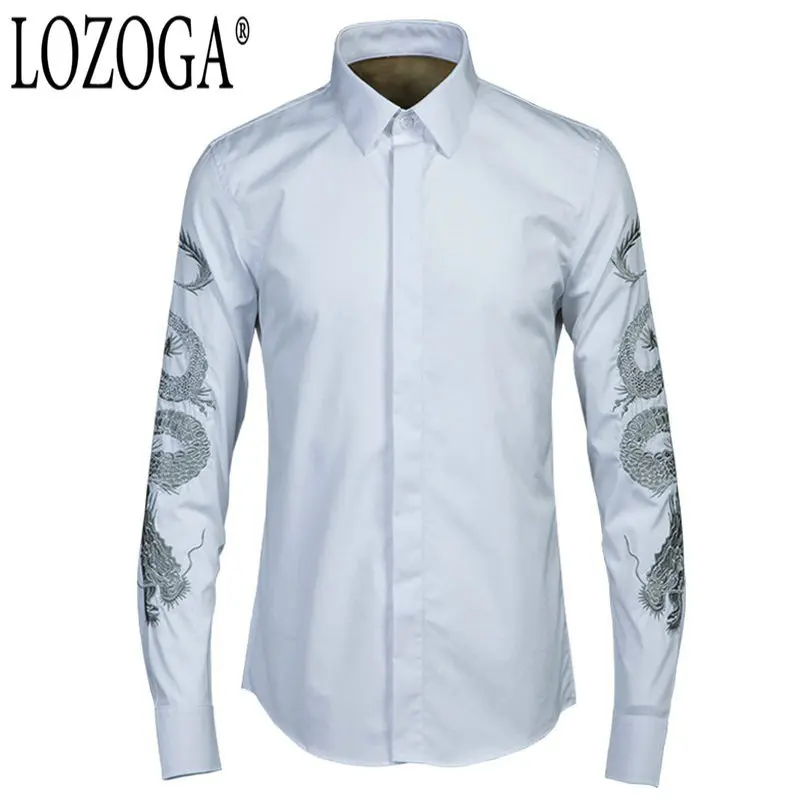 Lozoga Новая роскошная мужская рубашка в китайском стиле Embroid длинное платье