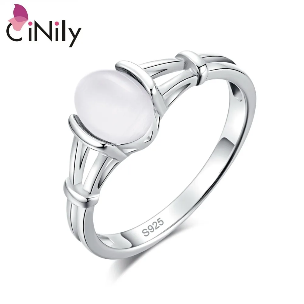 CiNily White & Blue Moonstone Solid 925 Sterling Silver Rings Twilight Bella Wedding Ring Pure Silver BOHO Vintage Jewelry Women