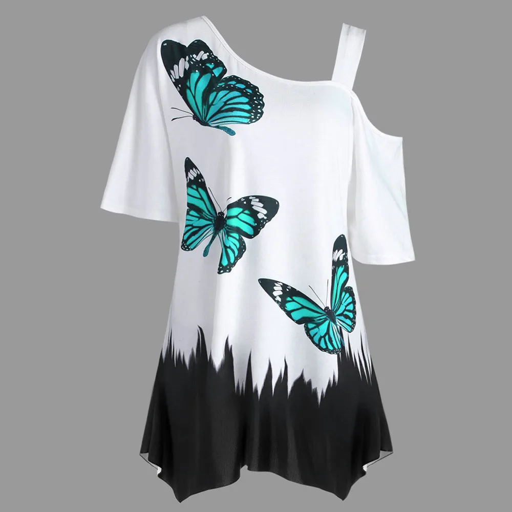 

Plus Size Short Sleeve Blouse Women 2019 Butterfly Print Shirt Off Shoulder Top Casual Tops Streetwear Blouse blusas mujer 5Xl