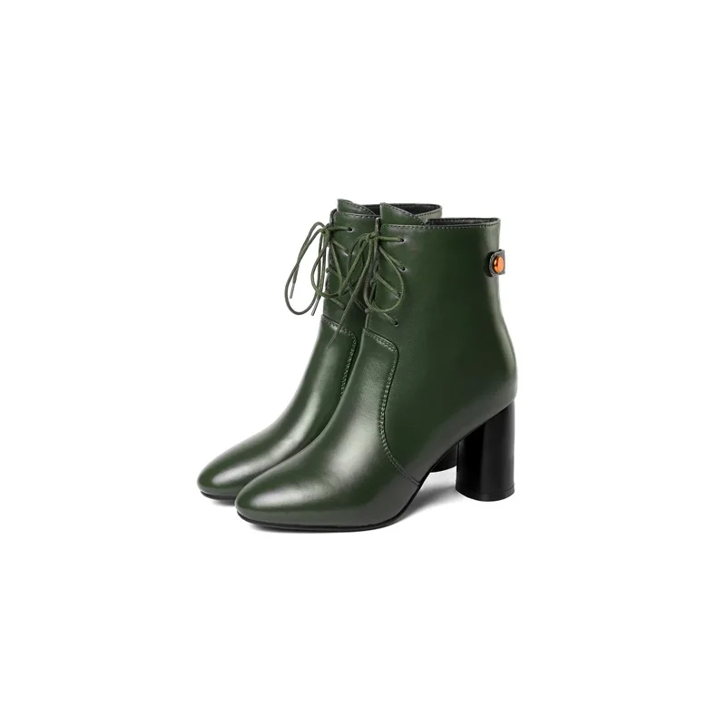ZVQ/Новые Модные женские ботильоны из натуральной кожи с круглым носком в необычном стиле обувь черного и зеленого цвета на молнии с перекрестной шнуровкой - Цвет: green