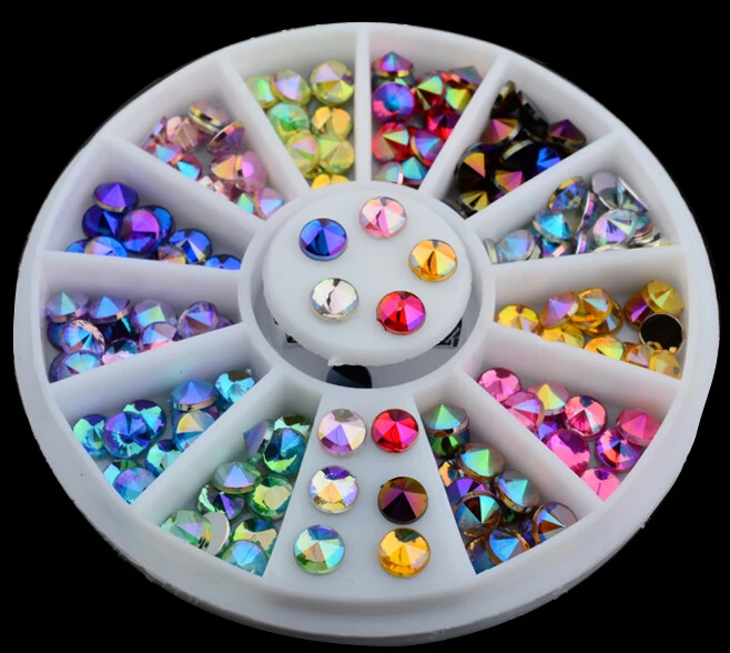

New Hot 3D Sharp Nail Art Rhinestones Glitters Nail Art Pearls Beads Rivet Metal Decoration AB Colors Rhinestone + Wheel ZP-4