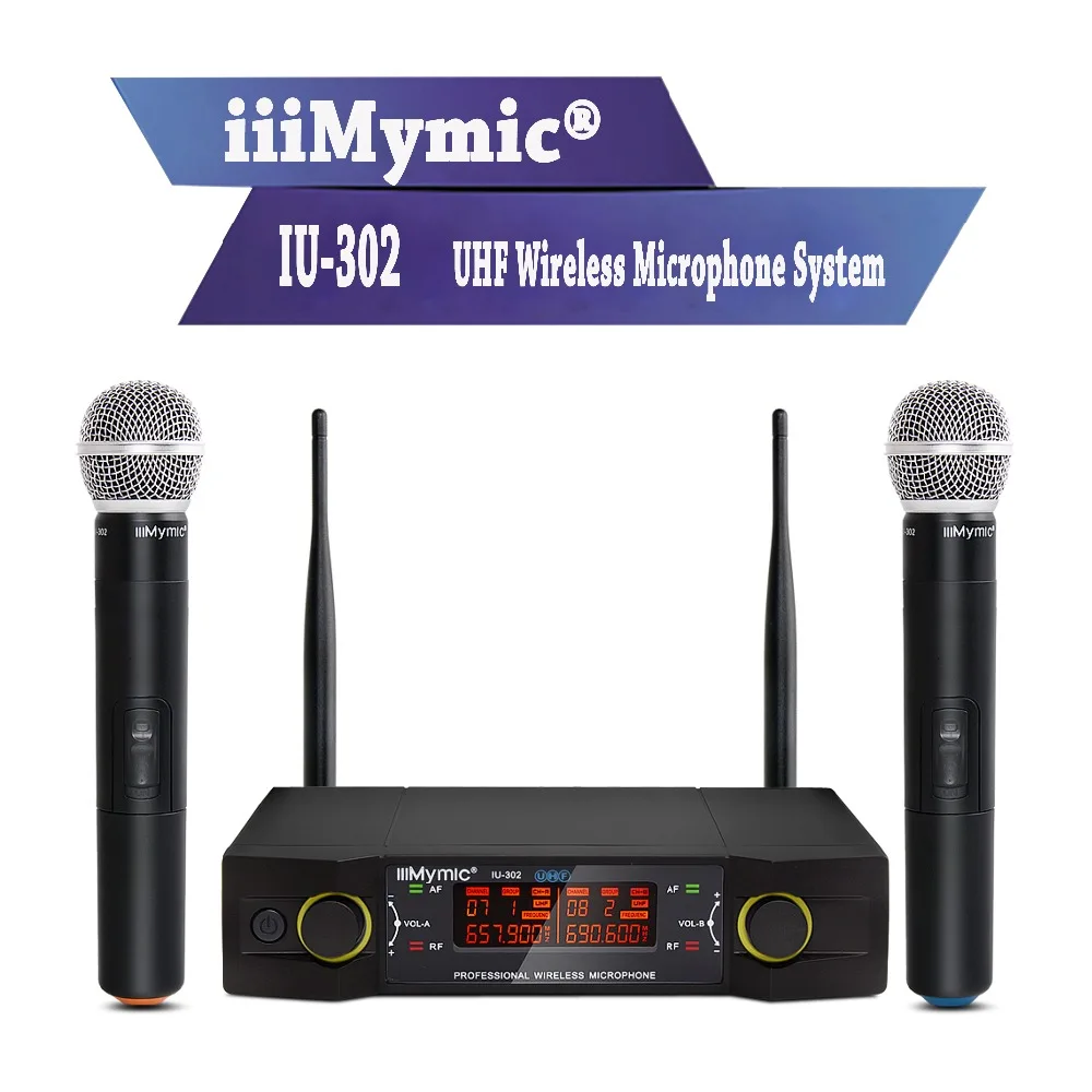 IiiMymic IU-302 UHF 600-700MHz Беспроводная микрофонная система для караоке, церковной речевой встречи, двухканальный 2 ручных микрофона