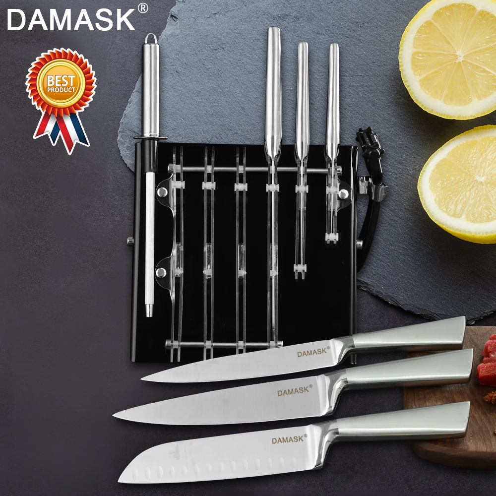 

Damask Kitchen Knives Set 3Cr13 Stainless Steel Knife Set Fruit Utility Santoku Bread Slicing Chef Meat Cleaver Kitchen Tools