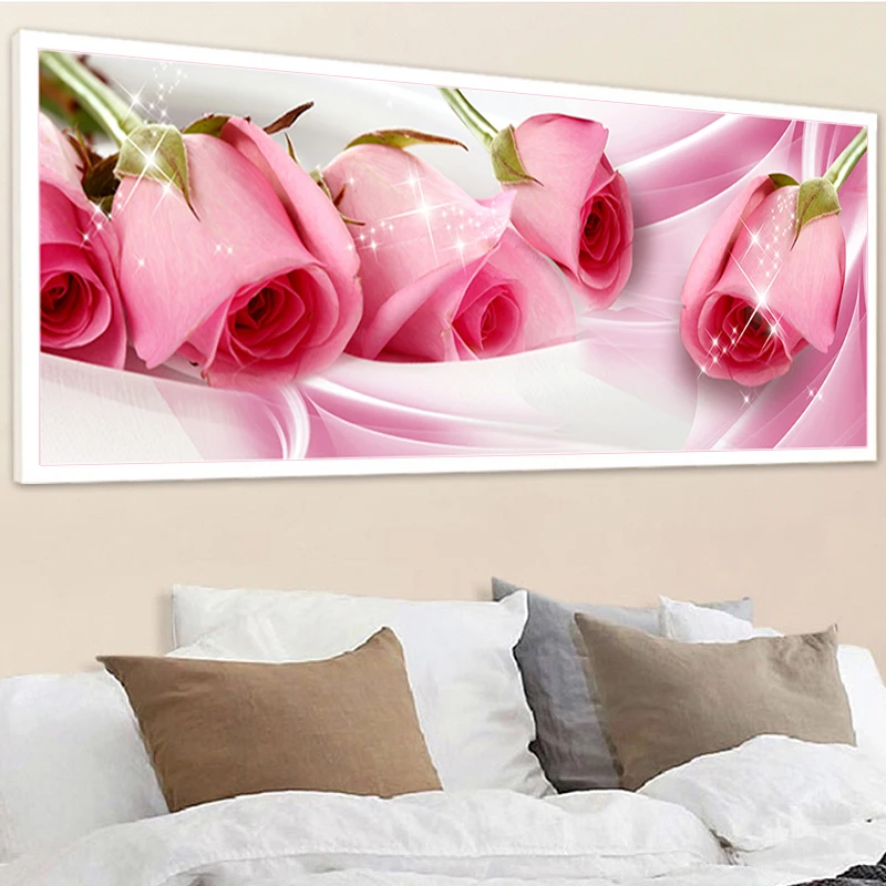 

New DIY 5D Diamond Embroidery Pink Rose Flower Full Diamond Mosaic Painting For Living Room and Bedroom Wall Decor Wedding Gift